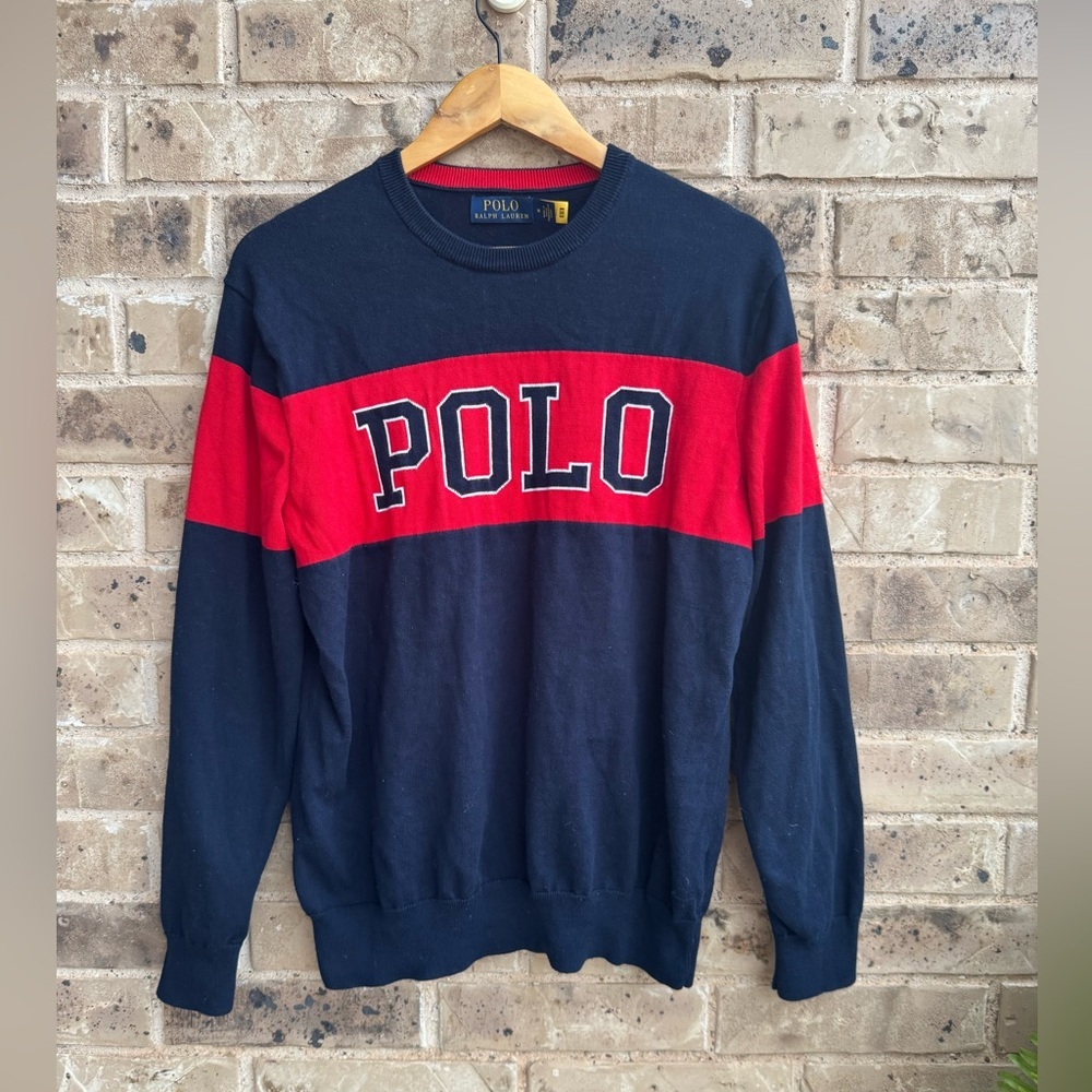 Polo Ralph Lauren Men's Sweater in Navy and Red Classic Crew Neck Size M